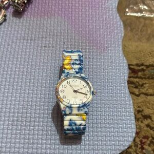 Women's Floral Watch - Blue and Yellow